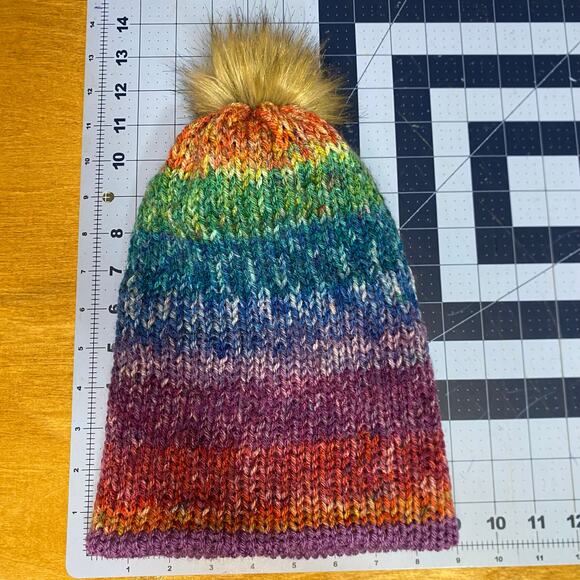 Beanie Hat Adult Multicolor Stripe Cuff Boho Slouchy Knitted Winter Ski Handmade - Picture 3 of 7